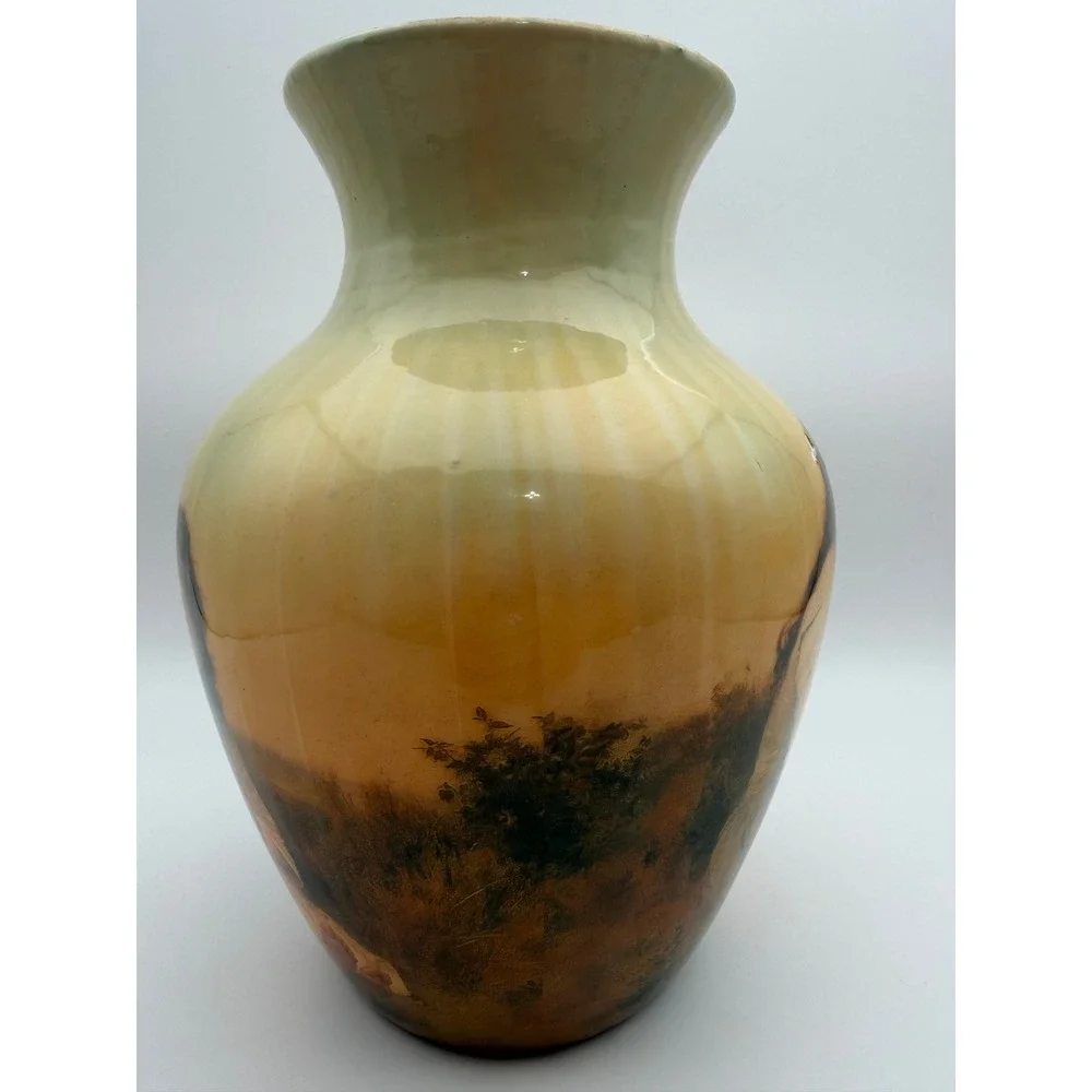 Antique Style Porcelain Vase Two Girls Scene Gilt Trim Fluted Neck F407